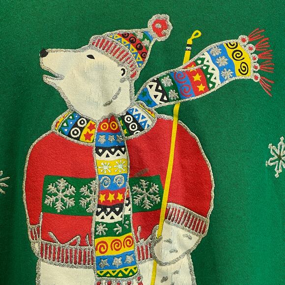 VINTAGE 80s Marcy n' Me Puffy Paint Polar Bear Ugly Christmas Sweatshirt Size XL - Picture 2 of 5